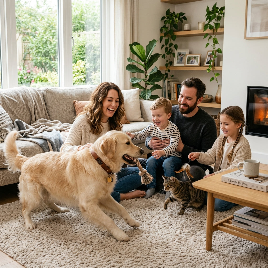 Pet and family sharing an everyday moment