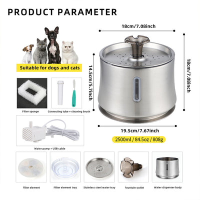 Automatic Stainless Steel Pet Water Fountain - Silent Filtered Drinking Fountain for Cats & Dogs