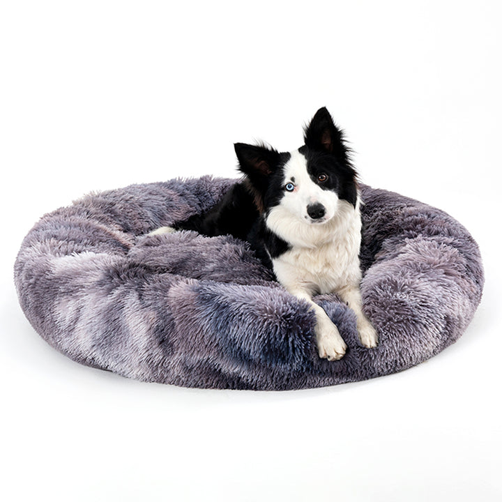 Fluffy Donut Dog Bed - Calming Round Plush Cushion for…
