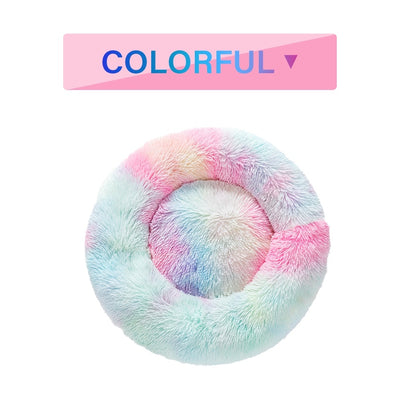 Fluffy Donut Dog Bed - Calming Round Plush Cushion for Dogs & Cats